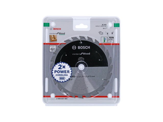 Žagin list za akumulatorsko krožno žago Bosch Standard for Wood, Dimenzije: 165x15.875x1.5/1.0mm, Zob: 24, 2608837681